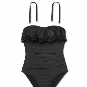 Crochet Flounce Bandeau 1 Piece Swimsuit